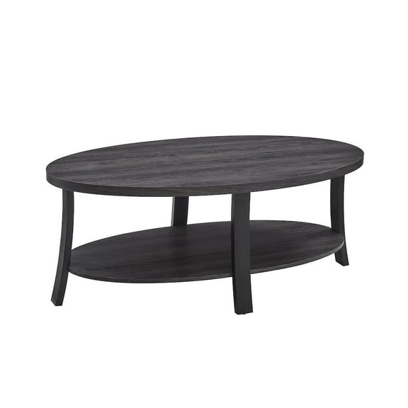Roundhill Furniture Anze Contemporary Oval Wood Shelf Coffee Table in Charcoal Finish