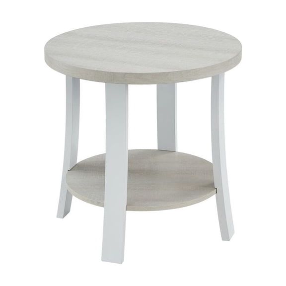 Roundhill Furniture Anze Living Room Contemporary Round Wood Shelf End Table in White Finish