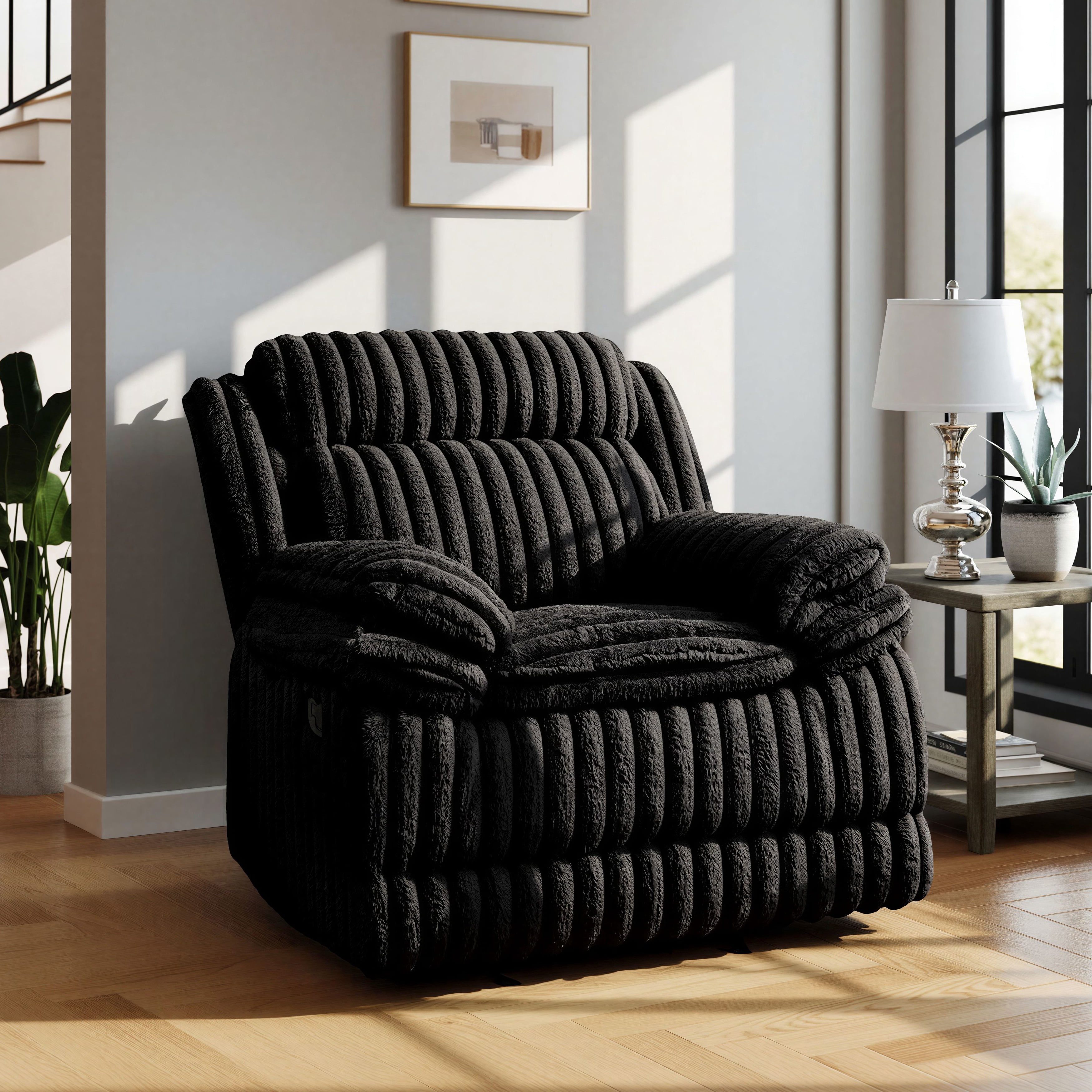 Roundhill Furniture Ardello Manual Rocker Recliner with Wide-Wale Corduroy Upholstery, Black