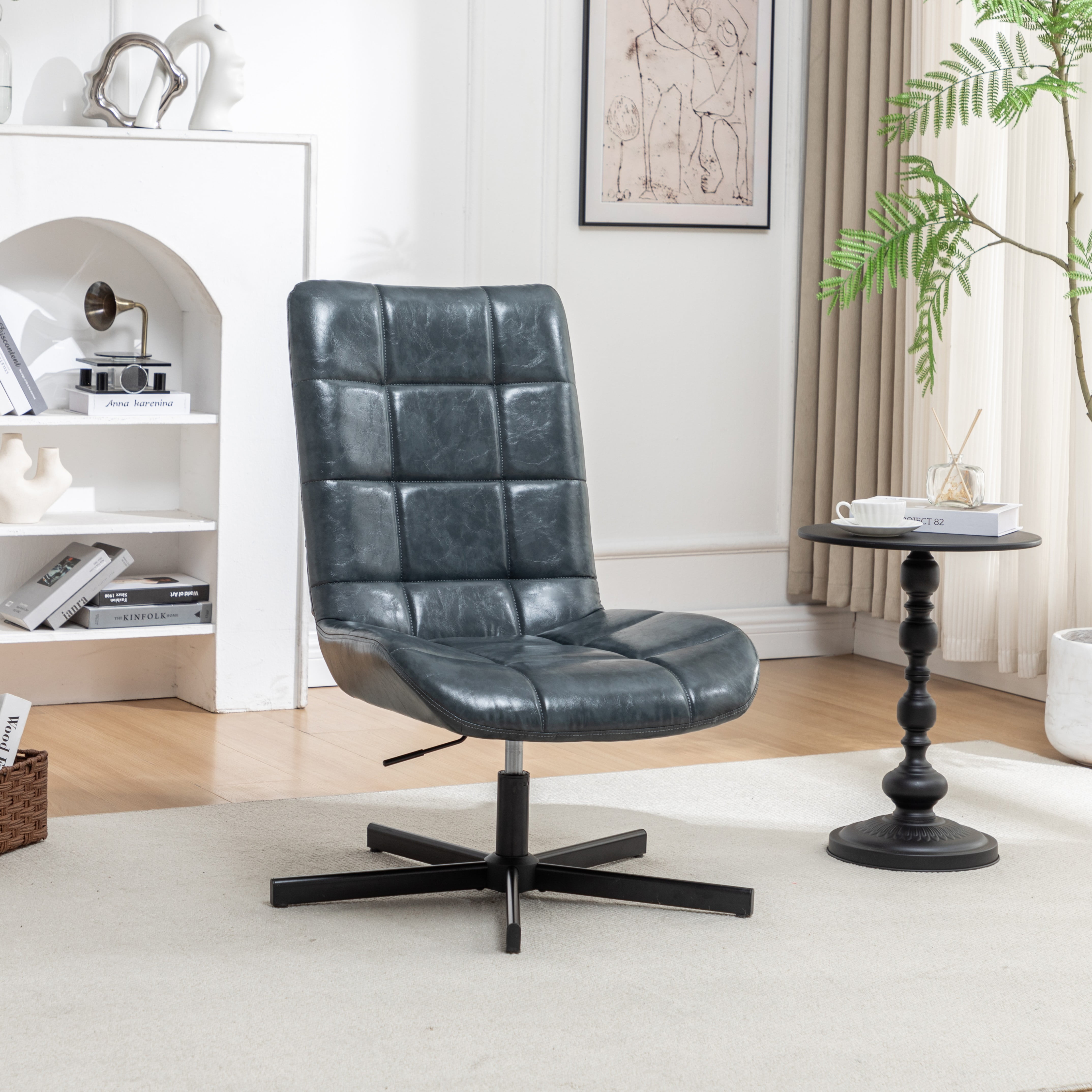Roundhill Furniture Arlena Faux Leather Tufted Swivel Accent Chair, Blue