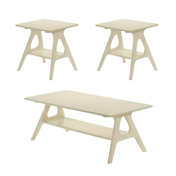 Roundhill Furniture 3-Piece Coffee Table Set, Coffee Table and Two End Tables, Off-White Finish
