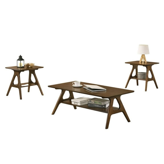 Roundhill Furniture Arona Mid-Century Modern Wood 3 Piece Coffee Table Set