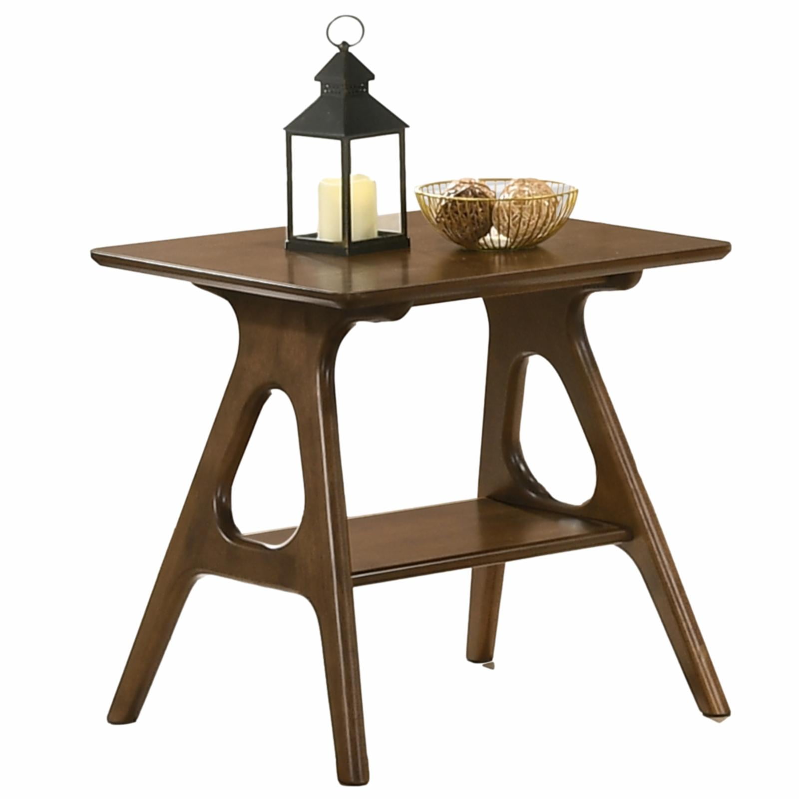 Arona Walnut Mid-Century Modern Wood End Table with Shelf