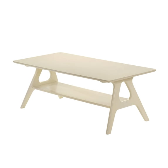 Roundhill Furniture Arona Mid-Century Modern Wood Shelf Coffee Table, Off-White Finish