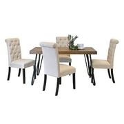 Roundhill Furniture Ashford 5-Pc Dining Set, Hairpin Dining Table with 4 Chairs, Tan
