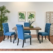 Roundhill Furniture Ashford 5-Piece Dining Set, Hairpin Dining Table with 4 Chairs, Blue