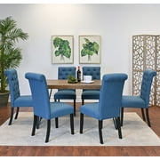 Roundhill Furniture Ashford 7-Piece Dining Set, Hairpin Dining Table with 6 Chairs, Blue