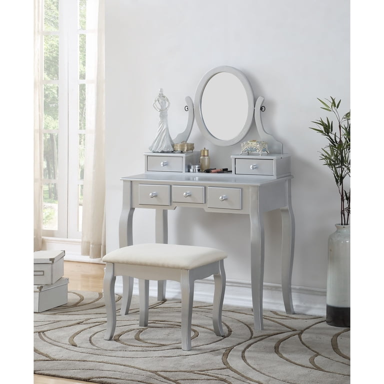 Roundhill Furniture Ashley Wood Make - Up Vanity Table and Stool