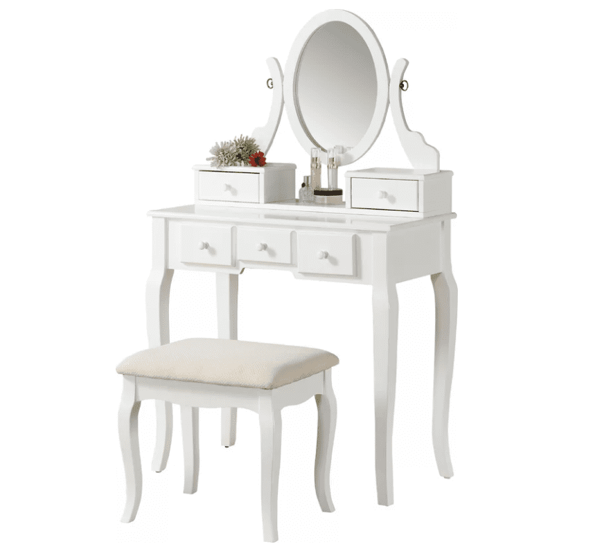 Roundhill Furniture Ashley Wood MakeUp Vanity Table and Stool Set