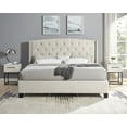 thumbnail image 1 of Roundhill Furniture Astral 3-Piece Upholstered Bedroom Set, Tufted Wingback Bed with Two White Nightstands, King, 1 of 13