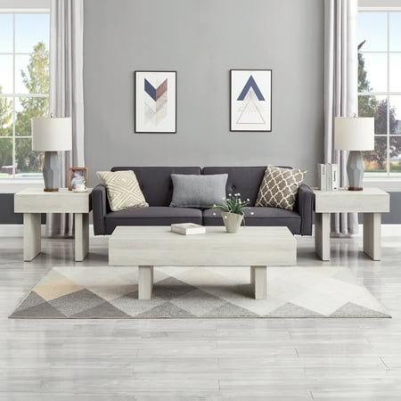 Roundhill Furniture Athens 3-Piece Set Modern Accent Coffee Table with Two End Tables, Off-White