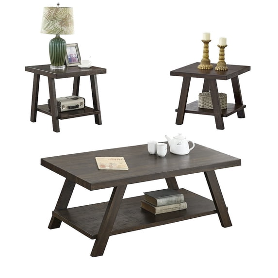 Roundhill Furniture Athens Wood Coffee Table Set in Weathered Espresso