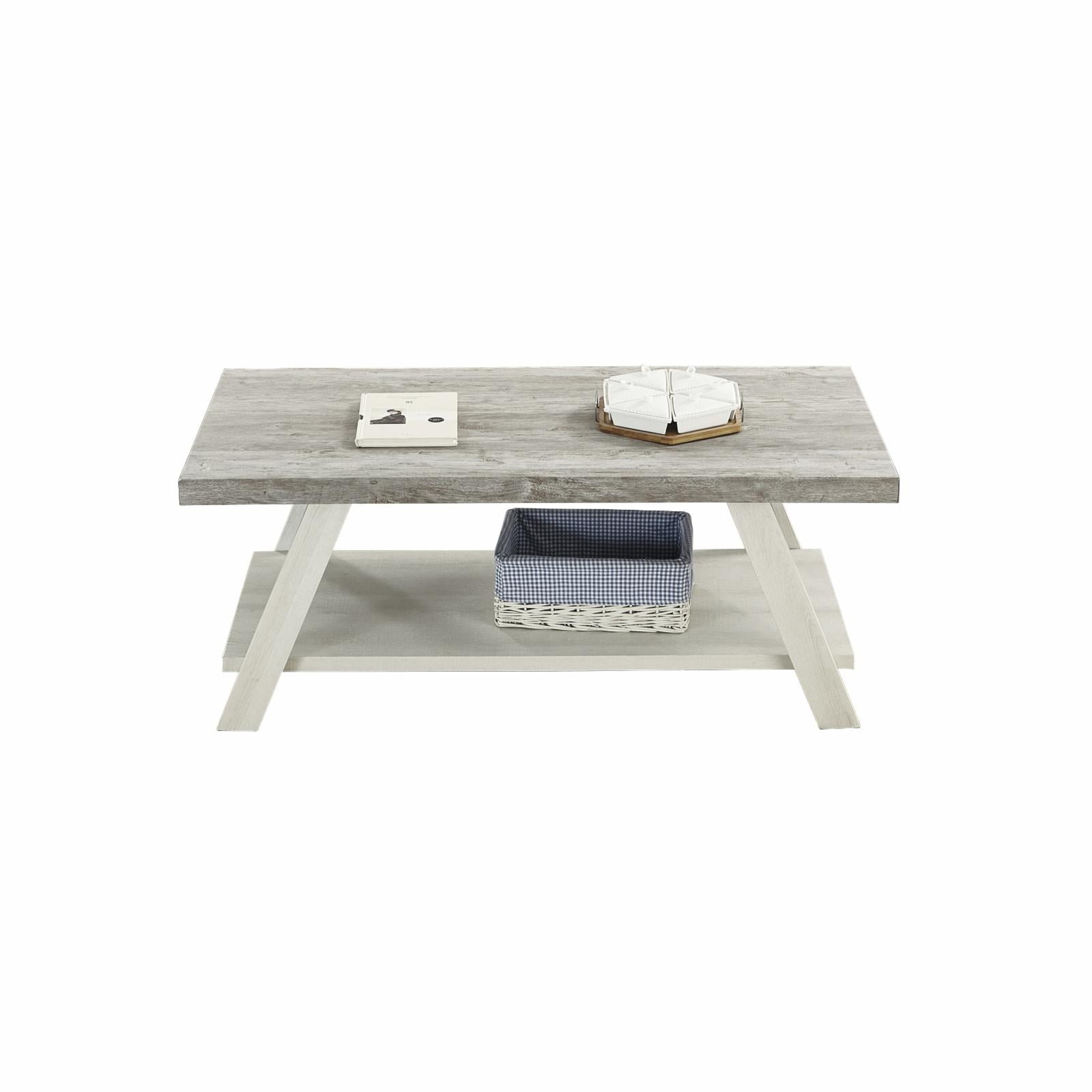 Athens 48" Gray and Beige Wood Coffee Table with Shelf
