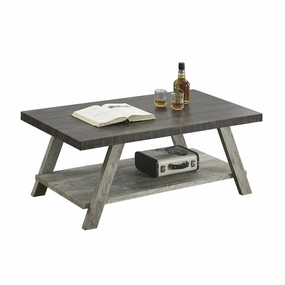 Roundhill Furniture Athens Wood Coffee Table with Shelf Weathered Walnut/Gray