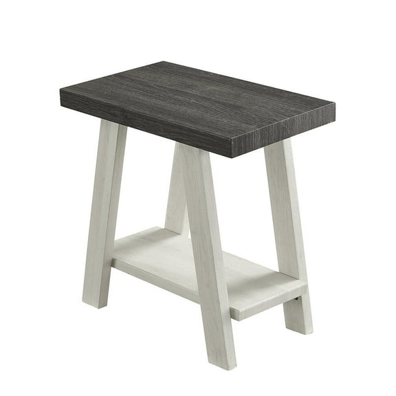 Roundhill Furniture Athens Wood Shelf End Table in Weathered Charcoal/Beige