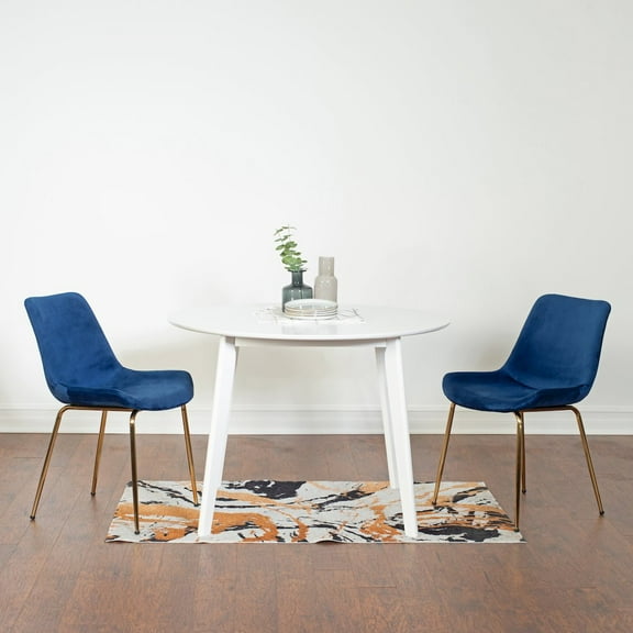 Roundhill Furniture Aufurr 3-Pc Dining Set, White Round Dining Table with 2 Chairs, Blue