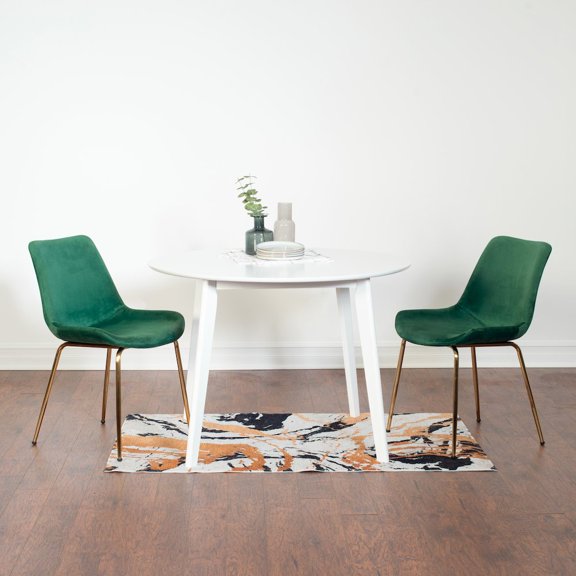 Roundhill Furniture Aufurr 3-Pc Dining Set, White Round Dining Table with 2 Chairs, Green