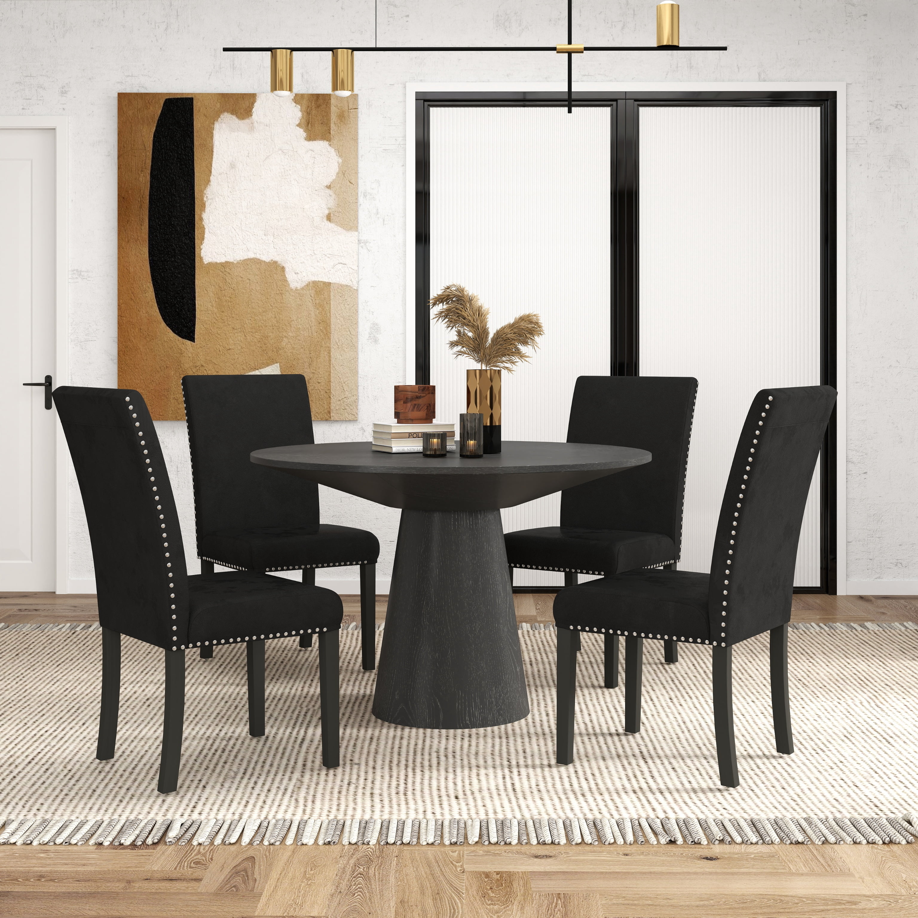 Roundhill Furniture Aurora 5-Piece Round Dining Set, Pedestal Dining ...
