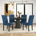 thumbnail image 1 of Roundhill Furniture Aurora 5-Piece Round Dining Set, Pedestal Dining Table with 4 Velvet Chairs, Blue, 1 of 11