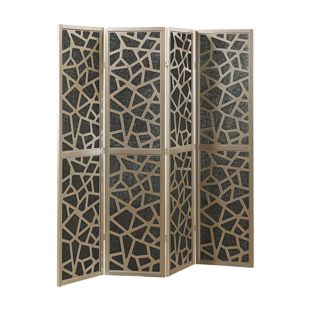 Roundhill Furniture 4-Panel Wood Room Divider, Folding Portable Partition Screen, Black and Gold