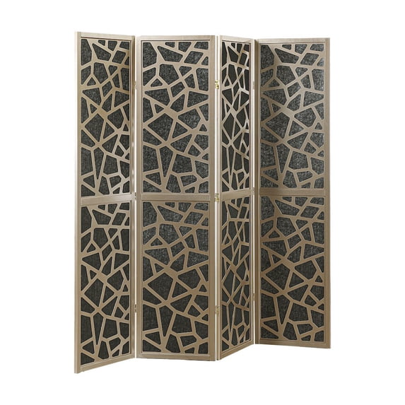 Roundhill Furniture 4-Panel Wood Room Divider, Folding Portable Partition Screen, Black and Gold