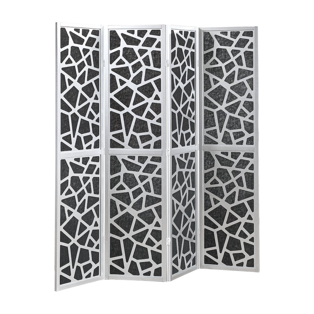 Roundhill Furniture 4-Panel Wood Room Divider, Folding Portable Partition Screen, Black and Silver