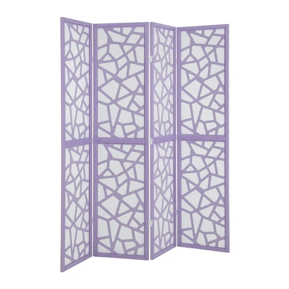 Roundhill Furniture Aurra 4-Panel Wood Room Divider, Folding Portable Partition Screen, Purple