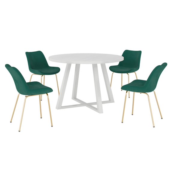 Roundhill Furniture Avant 5-Piece Round Dining Set, Trestle Dining Table with 4 Side Chairs, Green