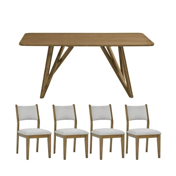 Roundhill Furniture Avery 5-Pc Dining Set, Tripod-Cross Dining Table with 4 Stylish Chairs