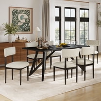 Roundhill Furniture Axler 7-Piece Dining Set, Tripod-Cross Dining Table with 6 Boucle Chairs, Black