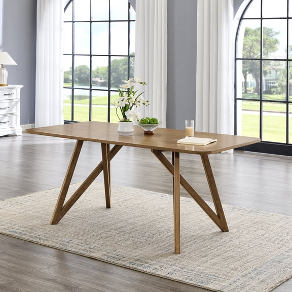 Roundhill Furniture Axler 70-in Length Dining Table, Tripod-Cross Leg, Light Oak