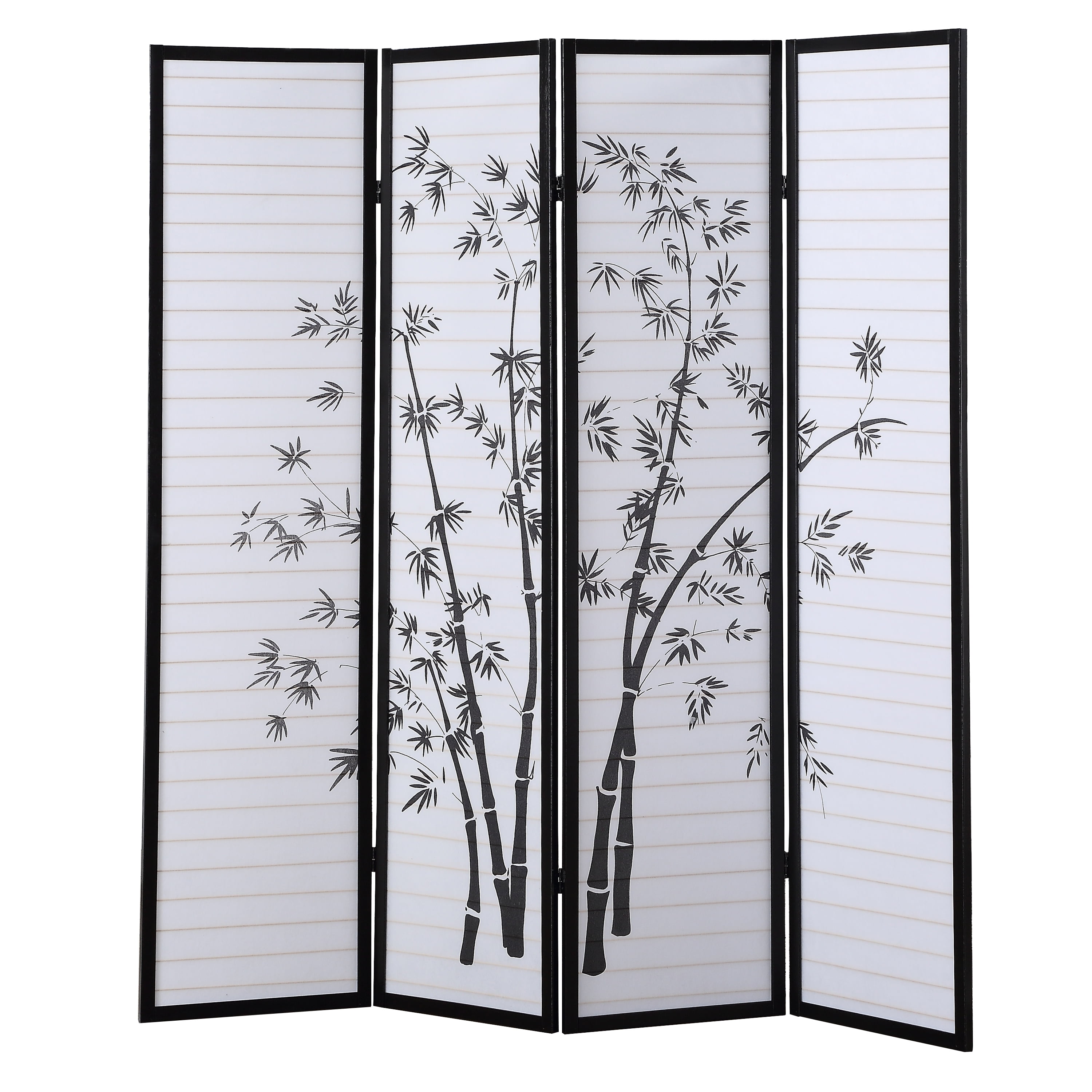 Black Bamboo Print 4-Panel Shoji Room Divider