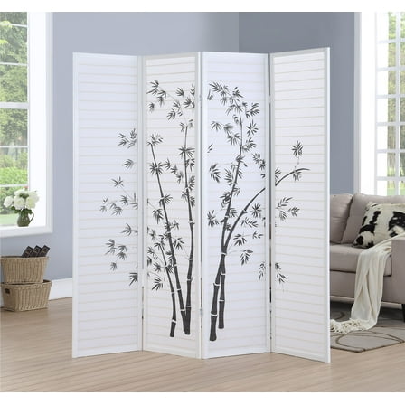 Roundhill Furniture Bamboo Print 4 Panel Room Divider, 71" Tall, White