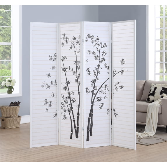Roundhill Furniture Bamboo Print 4 Panel Room Divider, 71" Tall, White