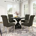thumbnail image 1 of Roundhill Furniture Banff 5-Piece Dining Set, Cross-Buck Round Table with 4 Tufted Chairs, Charcoal, 1 of 14