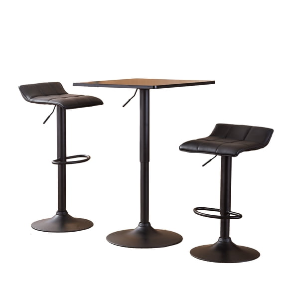 Roundhill Furniture Belham Adjustable Bar Table and 2 Swivel Adjustable Bar Stool Sets, Black