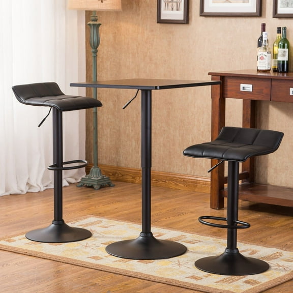 Roundhill Furniture Belham Adjustable Bar Table and 2 Swivel Adjustable Bar Stool Sets, Black