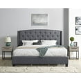 thumbnail image 1 of Roundhill Furniture Belize 3-Piece Upholstered Bedroom Set, Tufted Wingback Bed with Two Gray Nightstands, King, 1 of 13