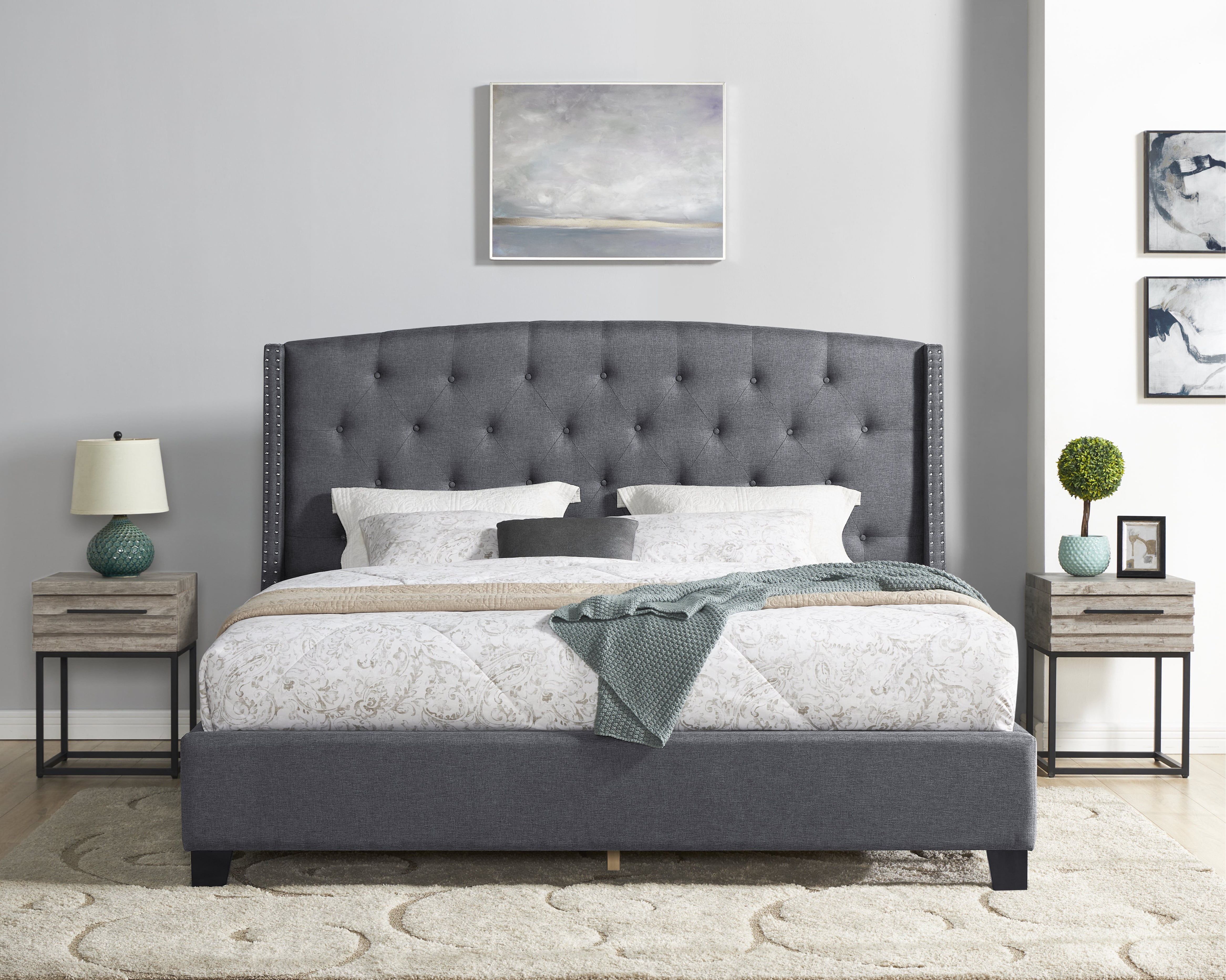 Roundhill Furniture Belize 3-Piece Upholstered Bedroom Set, Tufted ...