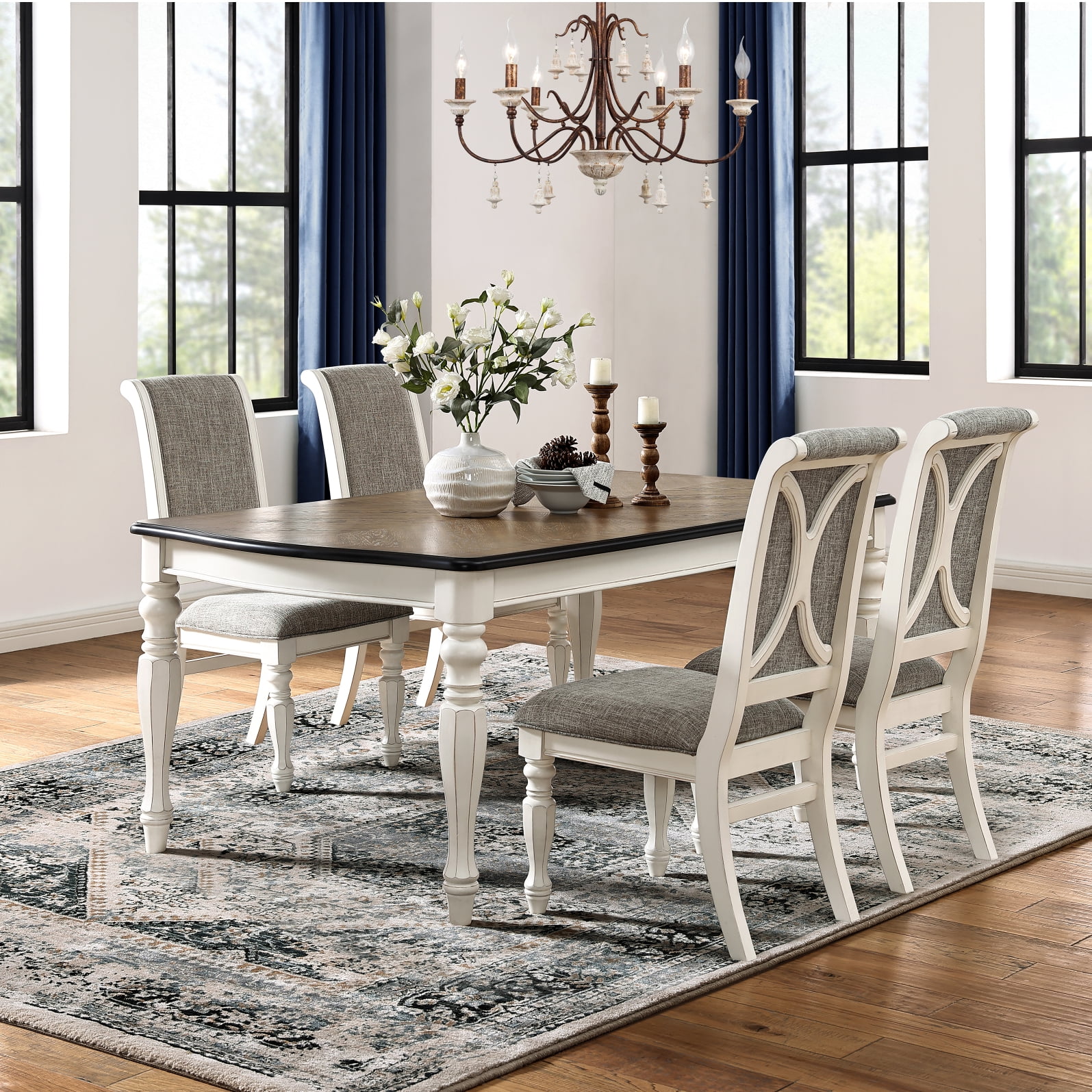 Antique White and Weathered Oak 5-Piece Dining Set