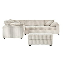 Roundhill Furniture Belvoir 2-PC Living Room Set, L-shape Sectional and Accent Ottoman, Beige Champagne