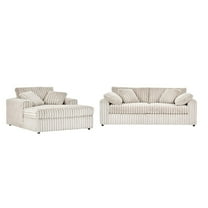 Roundhill Furniture Belvoir 2-Piece Living Room Set, Sofa and Cuddle Chaise, Beige Champagne