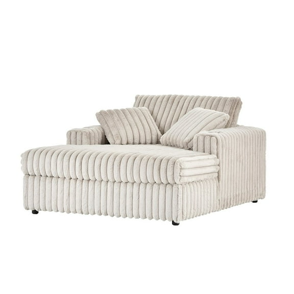 Roundhill Furniture Belvoir Oversized Cuddle Chaise, with Cup Holders, Beige Champagne