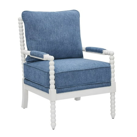 Roundhill Furniture Belvoir Upholstered Spool Accent Chair, Denim Blue with White Finish