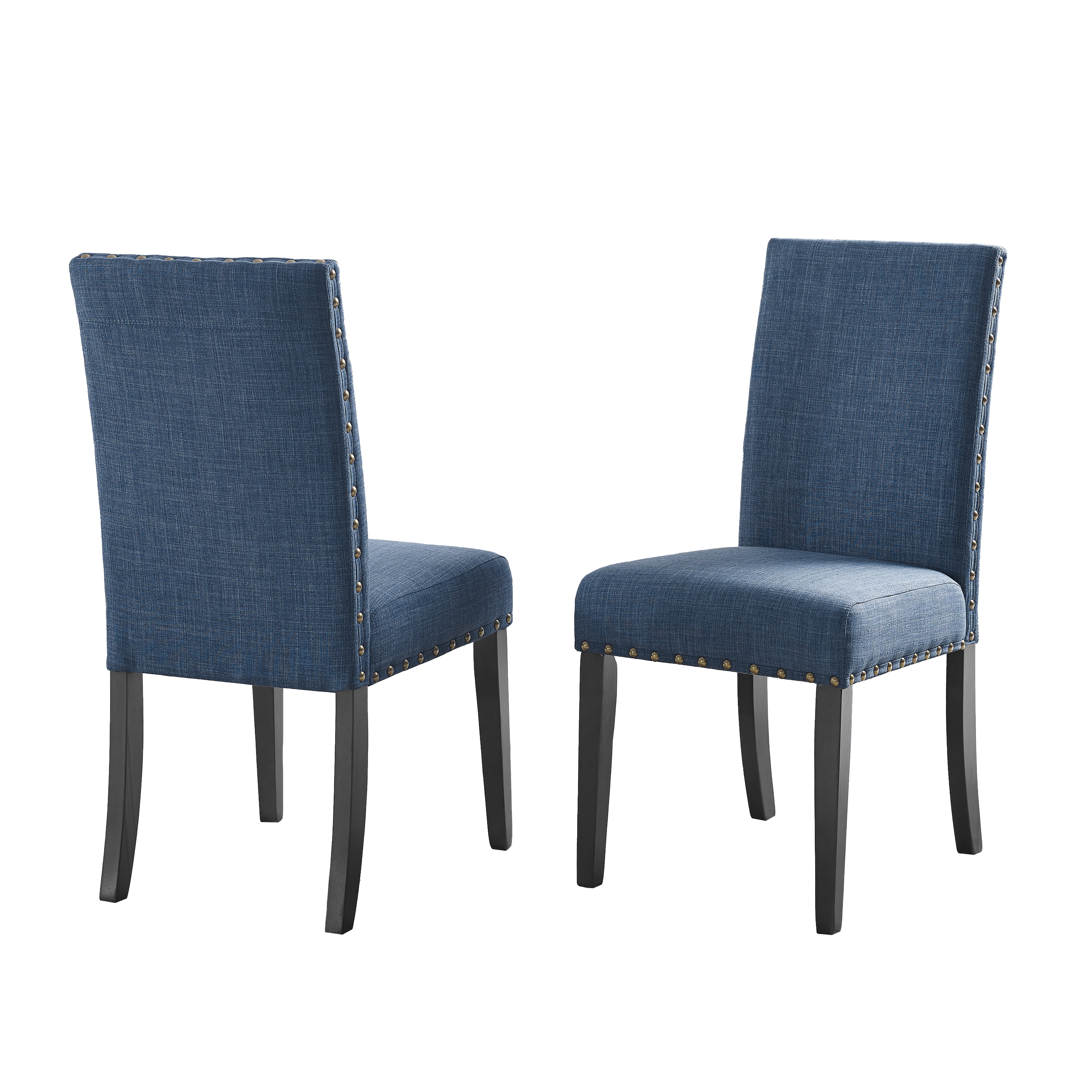 Roundhill Furniture Biony Blue Fabric Dining Chairs with Nailhead Trim, Set of 2