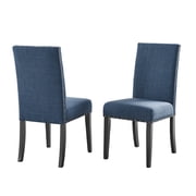 Roundhill Furniture Biony Blue Fabric Dining Chairs with Nailhead Trim, Set of 2