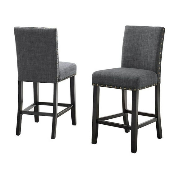 Roundhill Furniture Biony Counter Height Stool, Fabric and Solid Rubberwood, Set of 2, Gray, 25"