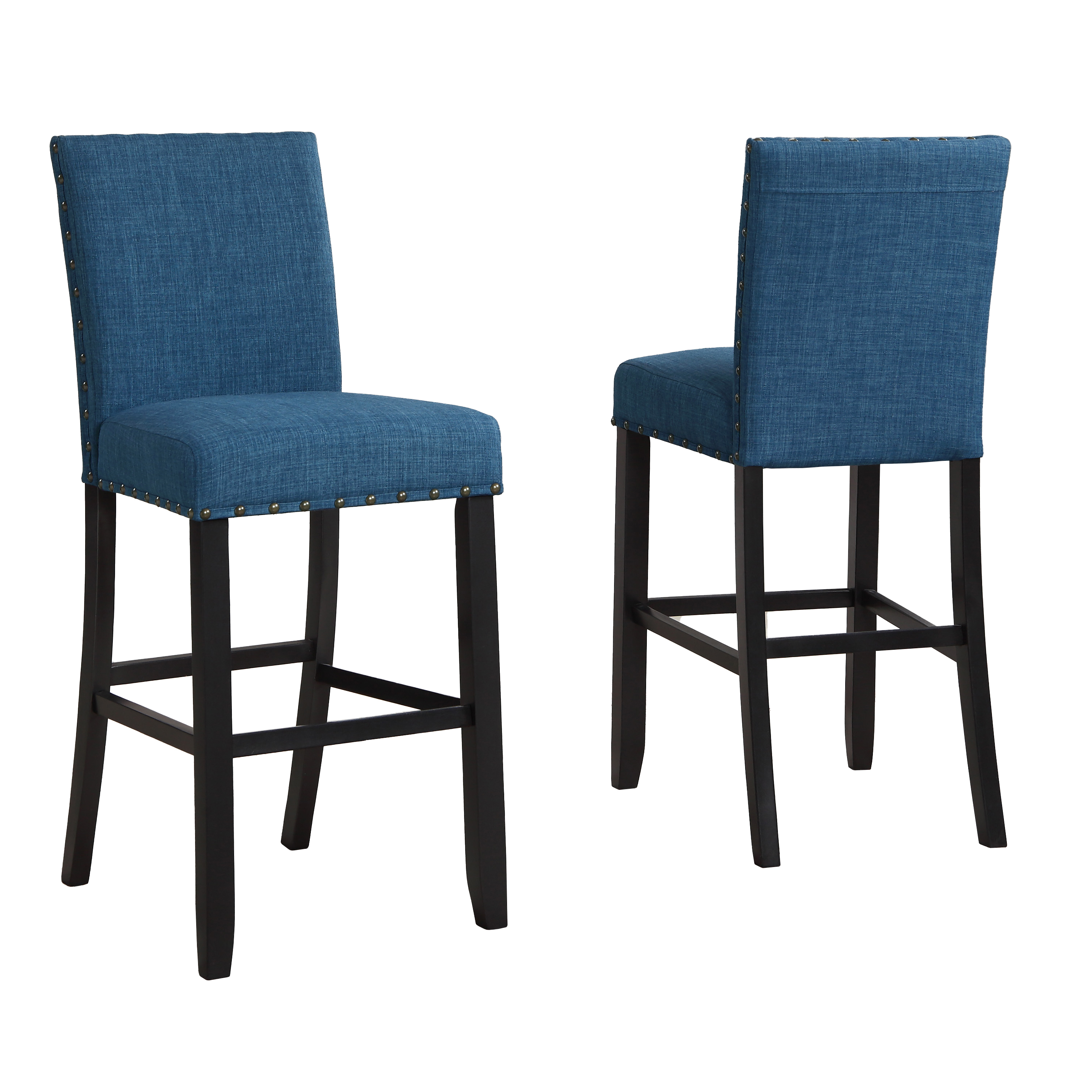Roundhill Furniture Biony Fabric Bar Stool with Nailhead Trim in Blue
