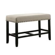 Roundhill Furniture Biony Fabric Counter Dining Bench with Nailhead Trim Tan