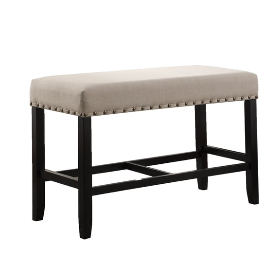 Roundhill Furniture Biony Fabric Counter Dining Bench with Nailhead Trim Tan